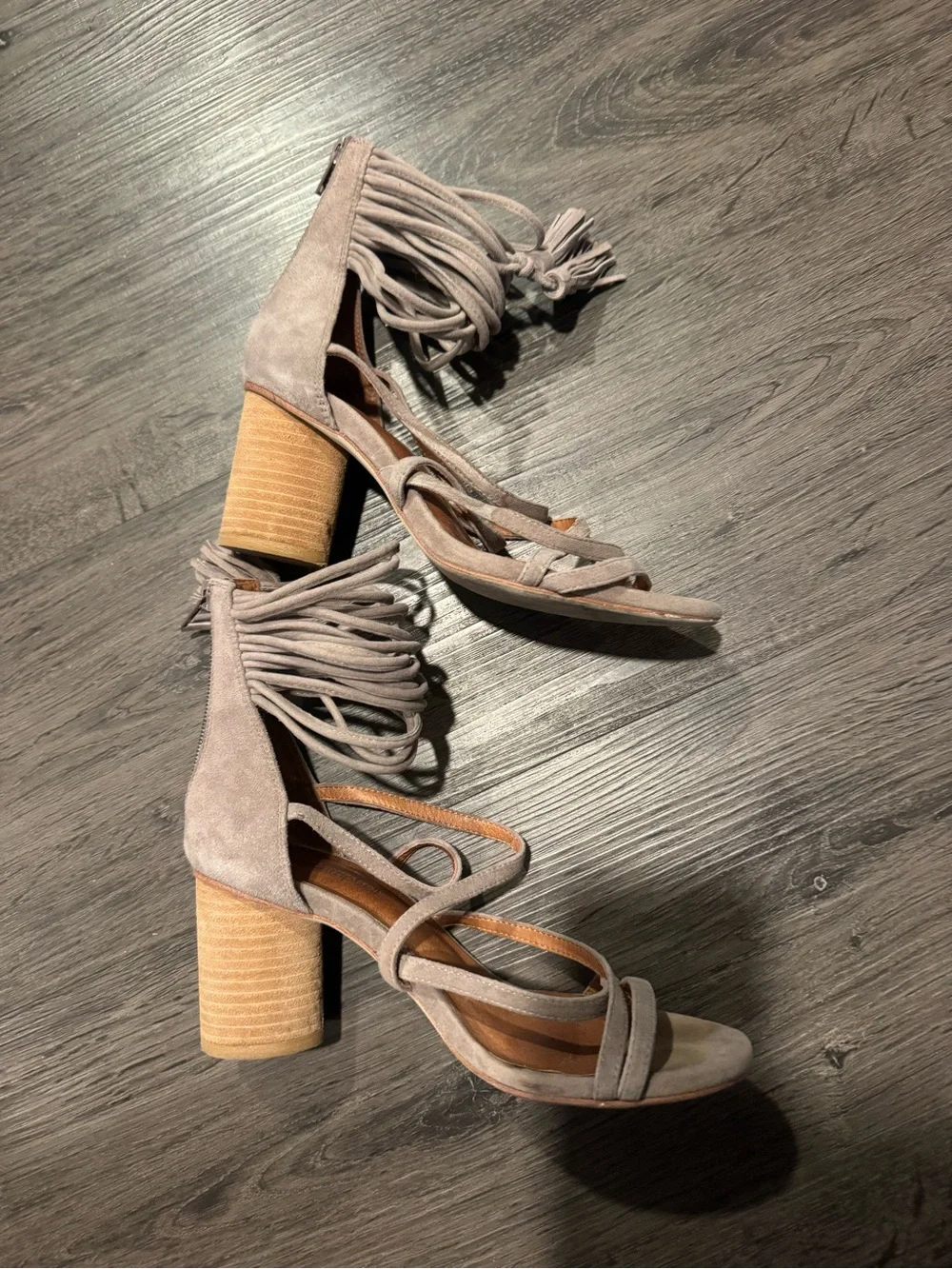 Jeffrey Campbell Taupe Suede Lace-Up Platform Sandals